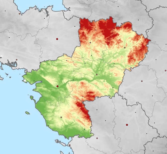 hoogtekaart van Landen van de Loire