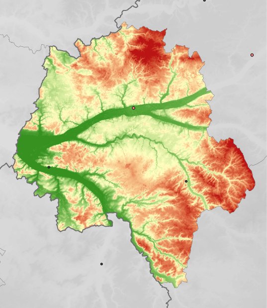 hoogtekaart van Indre-et-Loire