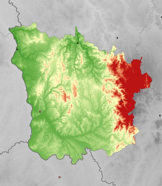hoogtekaart van Nièvre