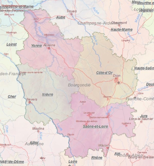 Toeristische kaart van Bourgondië