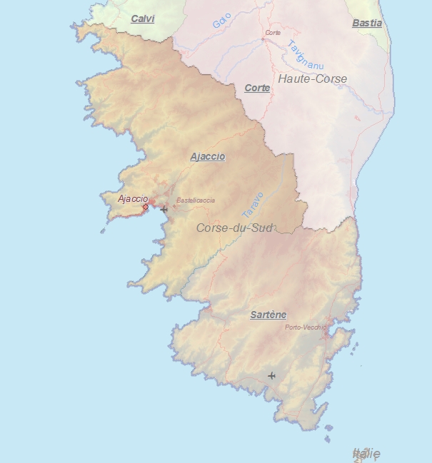 Toeristische kaart van Zuid-Corsica
