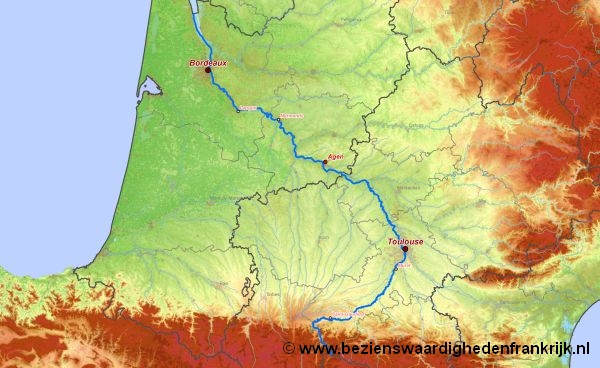 Rivier kaart van de rivier garrone