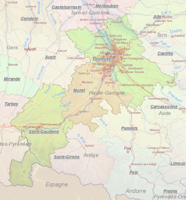 Toeristische kaart van Haute-Garonne