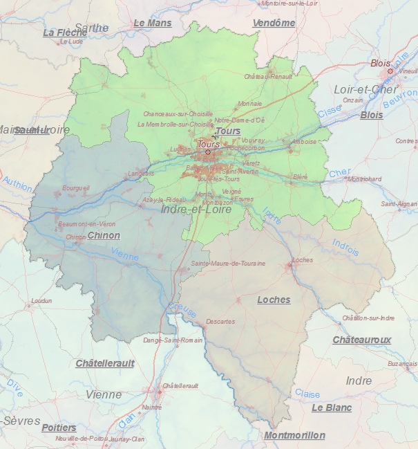 Toeristische kaart van Indre-et-Loire