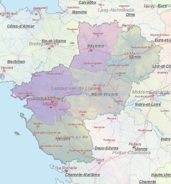 Toeristische kaart van Landen van de Loire
