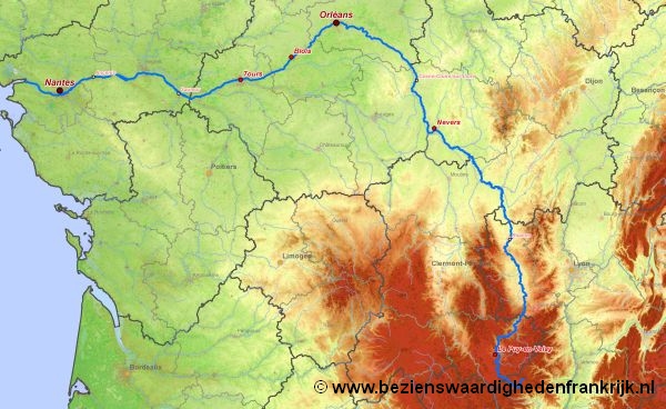 Rivier kaart van de rivier loire