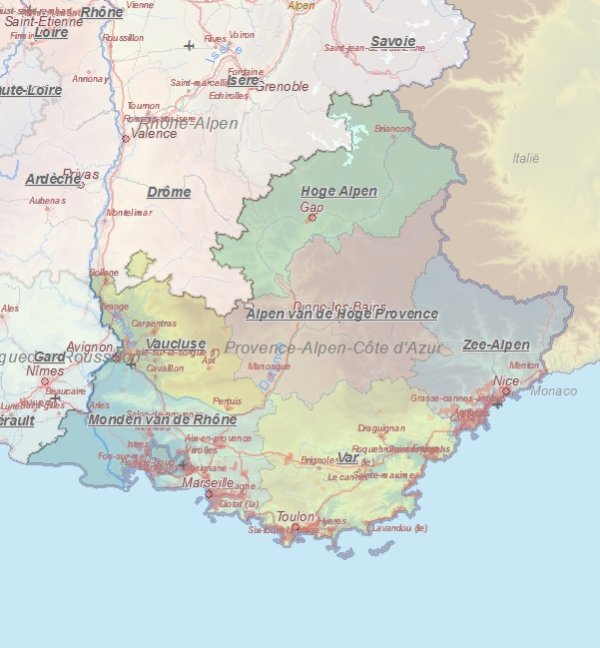 Toeristische kaart van Provence-Alpen-Côte d